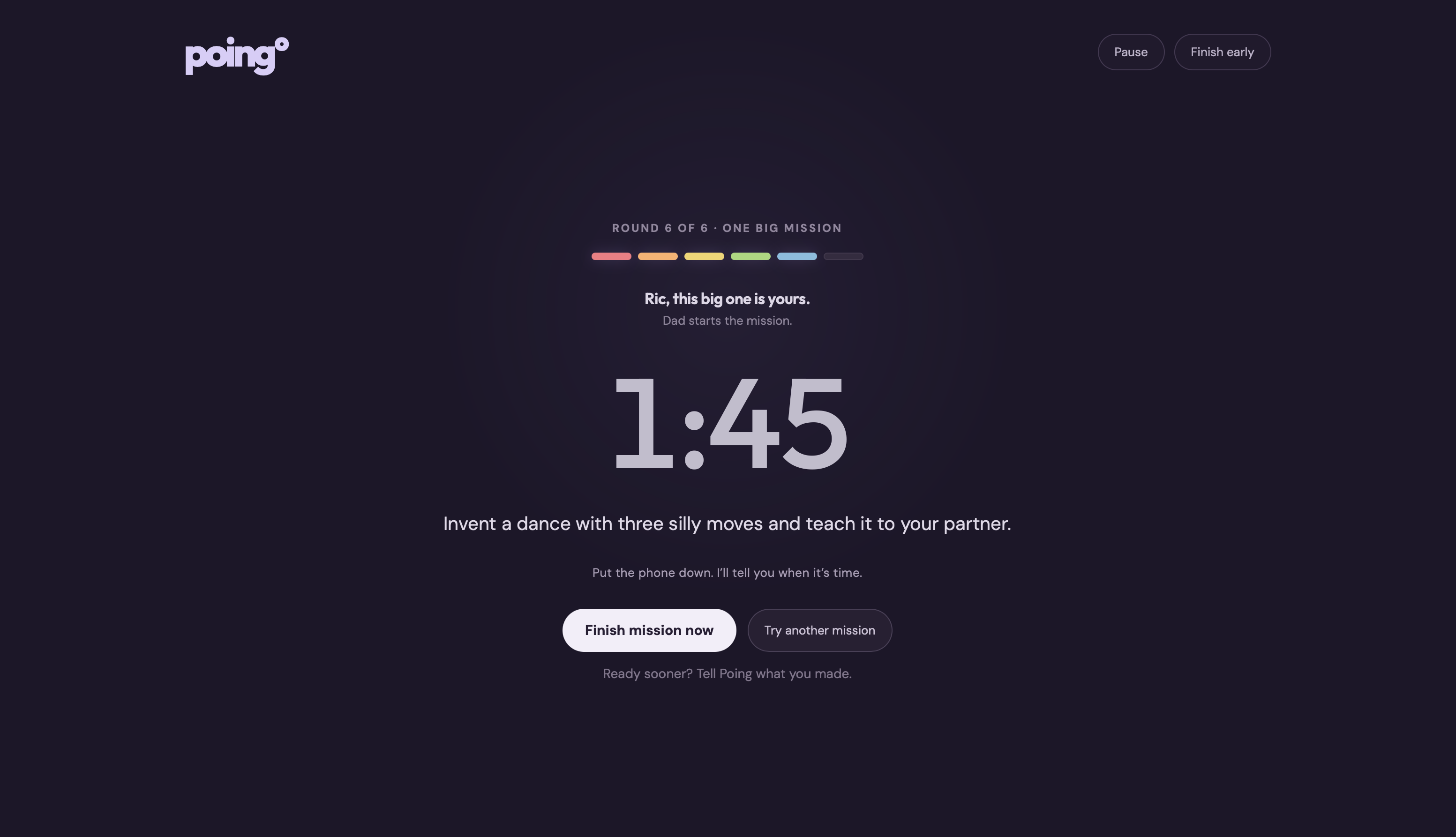 Poing's sixth round presenting a two-minute off-screen creative mission.